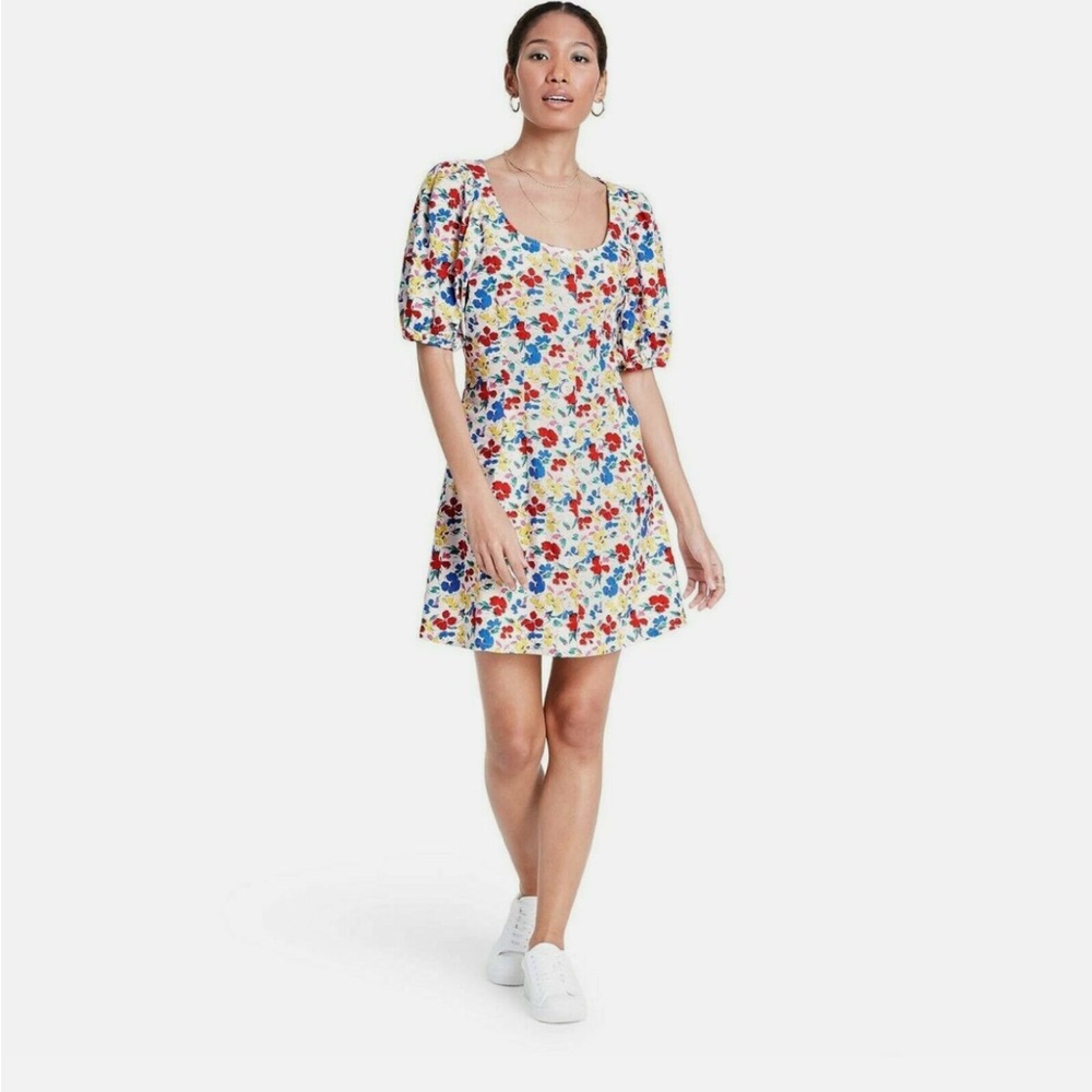 RIXO Linen Floral Short Sleeve Button-Up Puff Sleeve Dress - 4